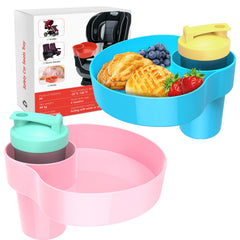 OMYPOTT 2pcs kids car-seat snack tray assembly offers a secure travel setup for meals.