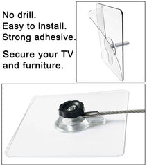 Omypuehen anti-tip TV safety straps securing a flat screen.