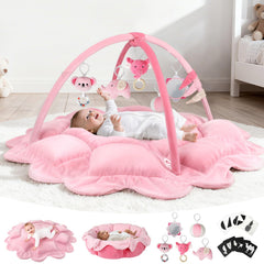 Omzer 5-in-1 baby gym pink cover offers a cozy, safe play space for newborns.