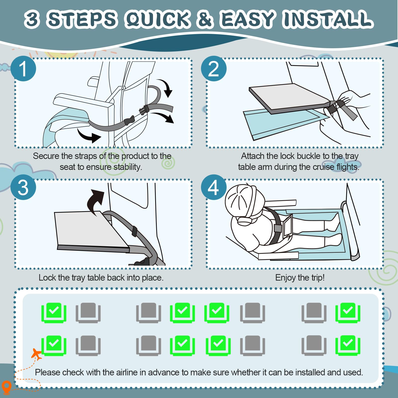 omzer Airplane Bed safety belt installation is tool-free