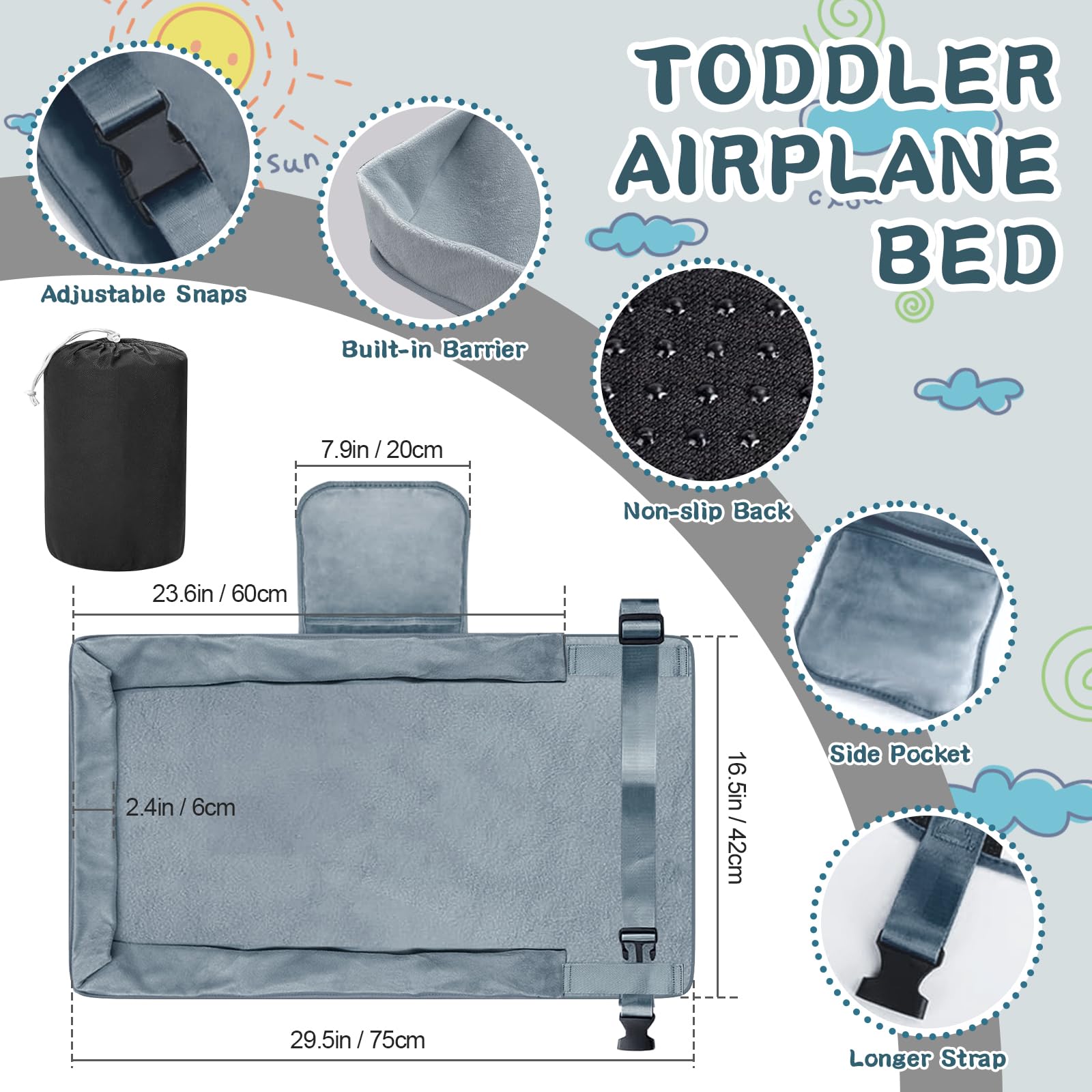 omzer Airplane Seat Extender barrier design prevents small items from dropping