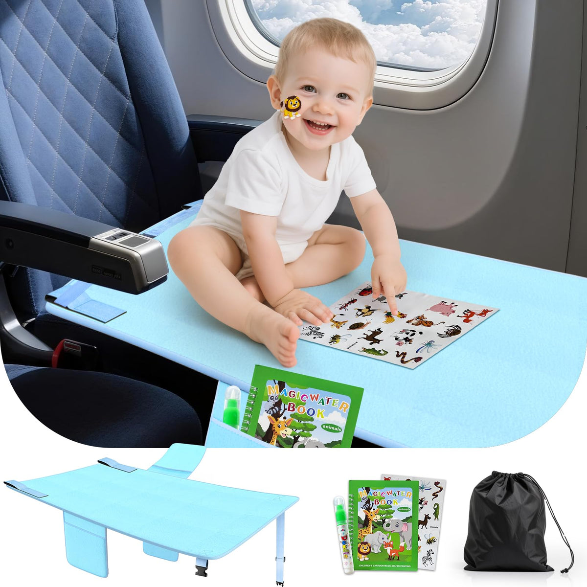 Omzer Baby Toddler Airplane Bed folded compact for easy travel and storage.