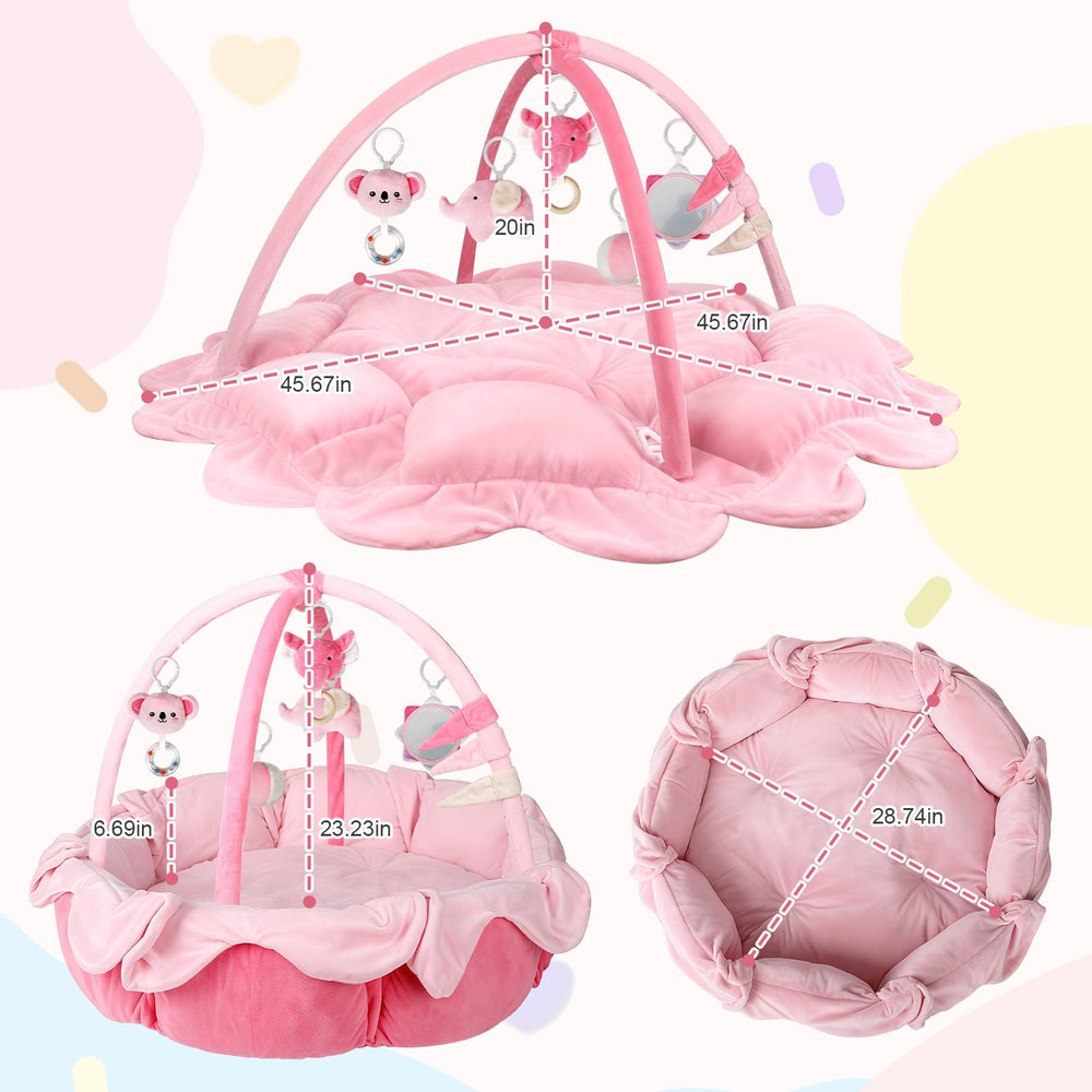 Omzer in-use pink setup shows a bright, engaging play area for babies.