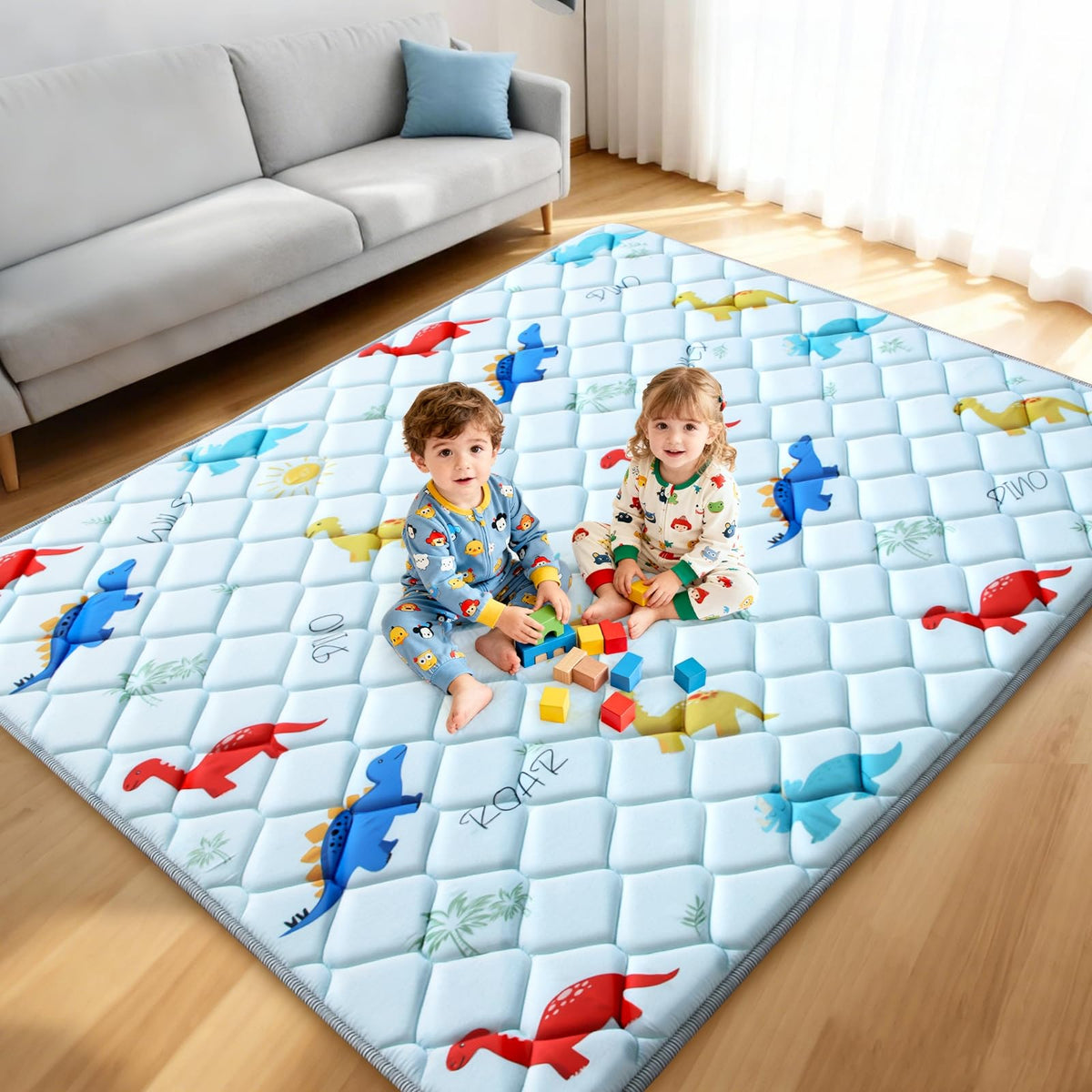 Omzer baby play mat unfolded layout shows a spacious 79x71 area for play.