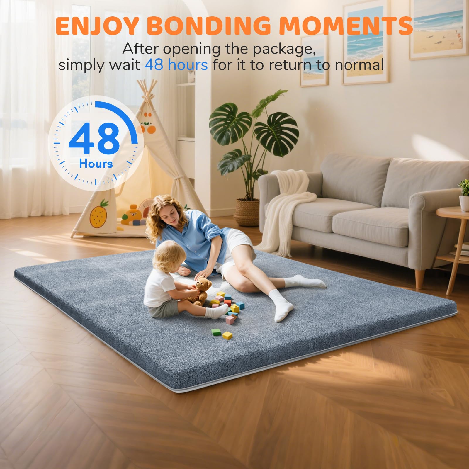 Omzer Baby Play Mat assembled-setup demonstrates ready-to-use cushion and easy care.
