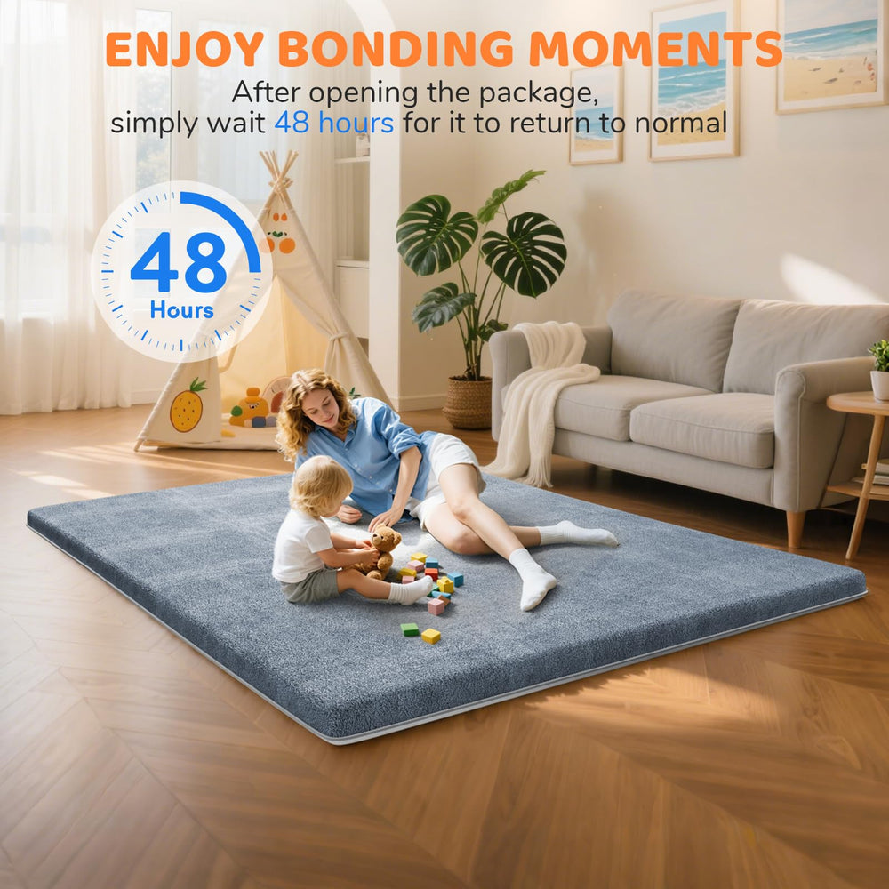 Omzer Baby Play Mat assembled-setup demonstrates ready-to-use cushion and easy care.