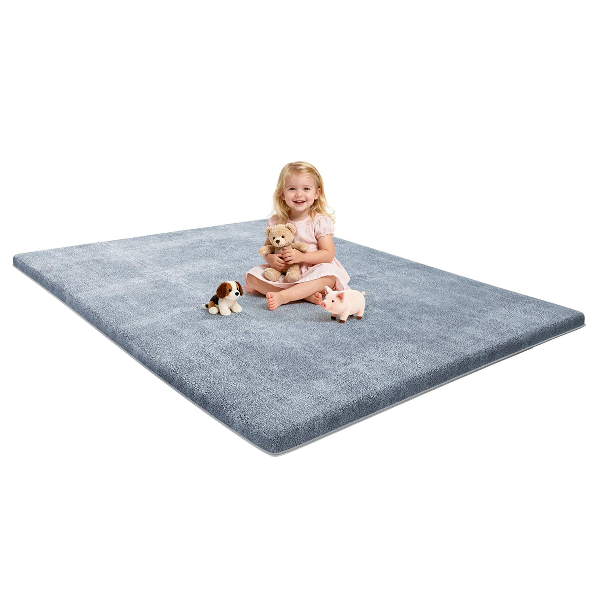 Omzer Baby Play Mat corner close-up highlighting 1.3-inch foam cushioning for soft landings.