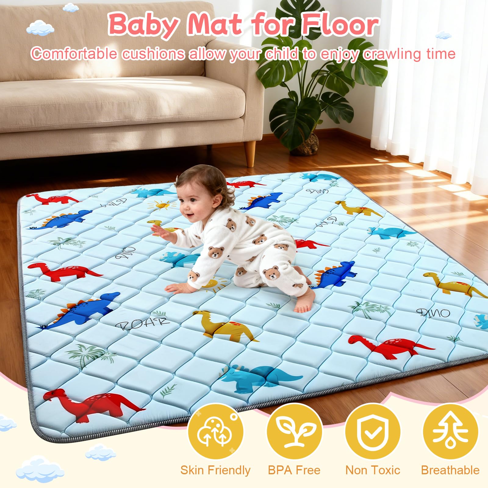omzer baby play mat dinosaur design provides visual stimulation for babies