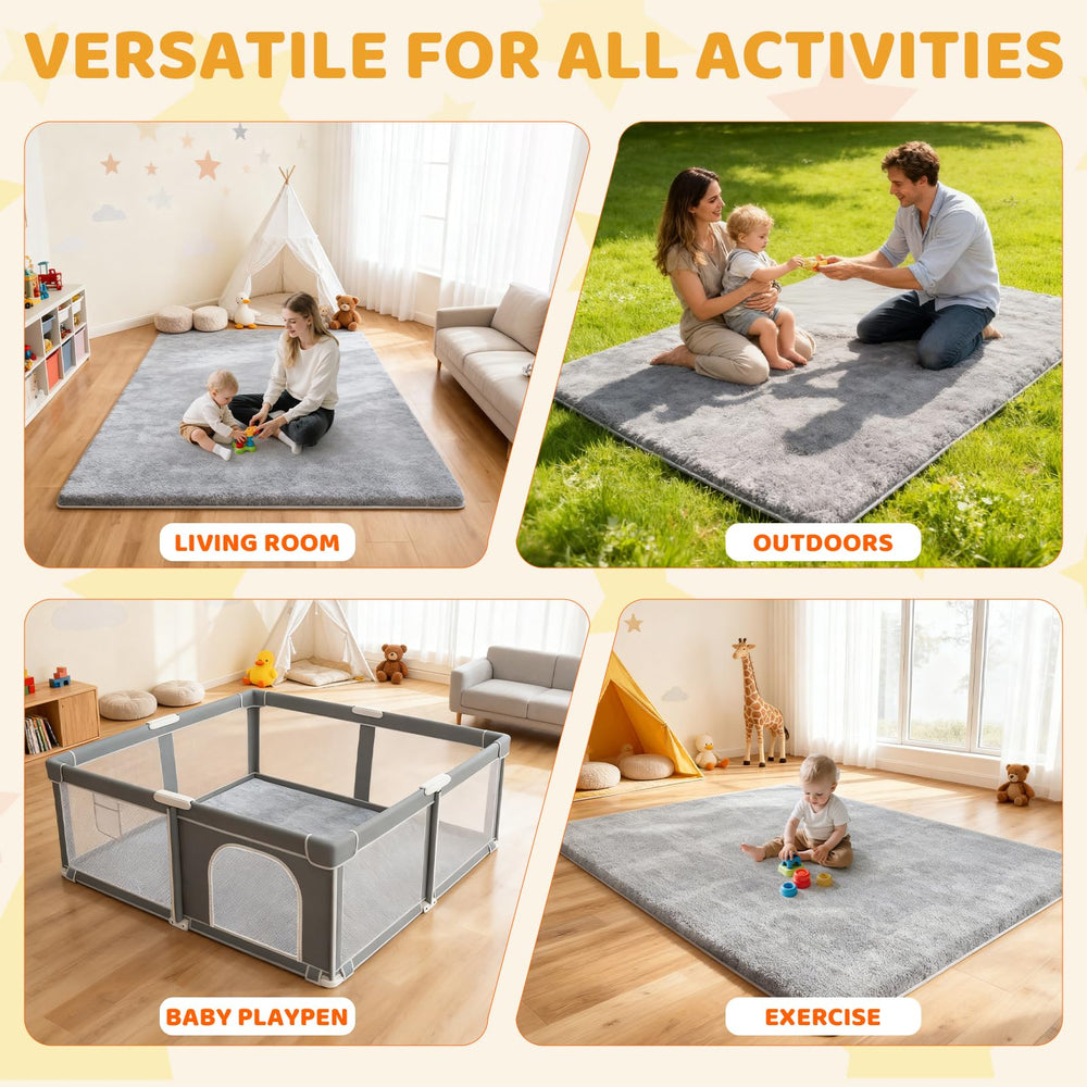 Omzer baby play mat folds and rolls for easy storage.