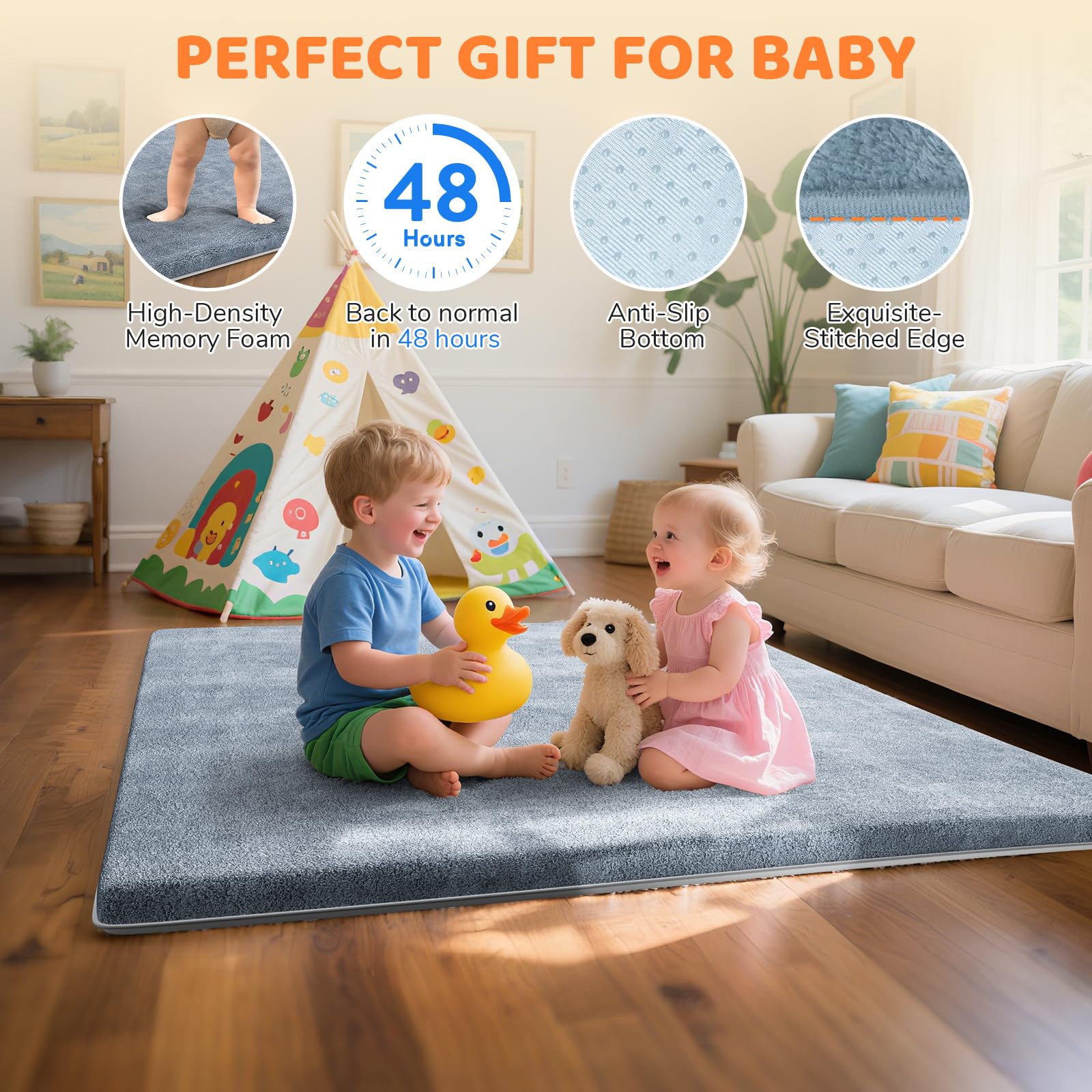 Omzer Baby Play Mat folded-storage design emphasizes quick packing after playtime.