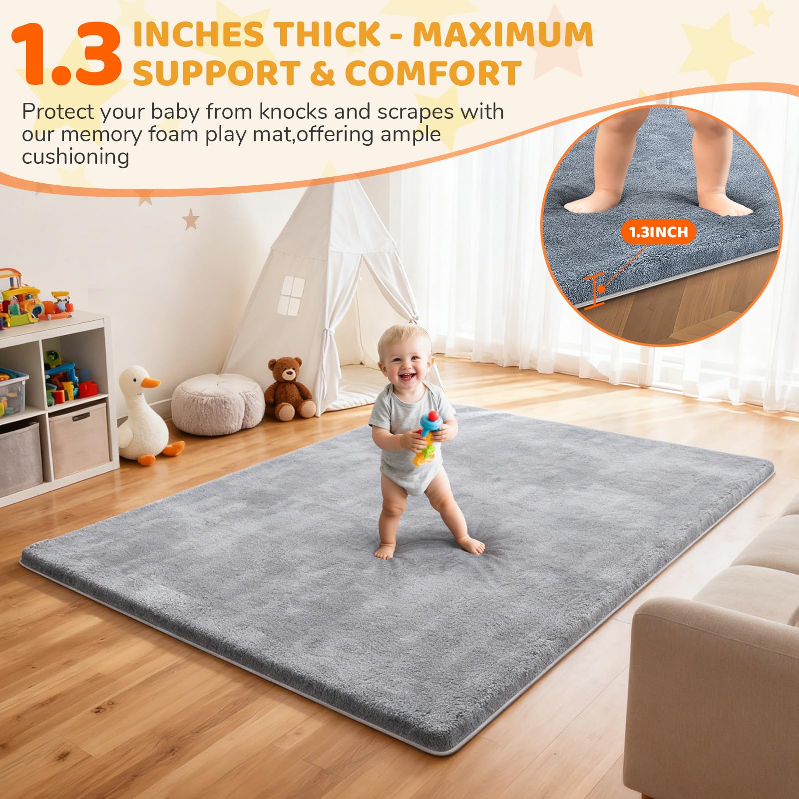 Omzer baby play mat machine-washable cover makes cleaning easy.