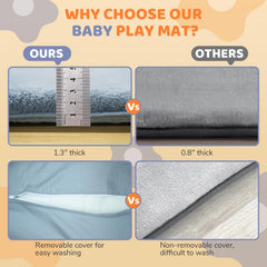Omzer Baby Play Mat non-slip bottom helps keep crawling space safe on hard floors.