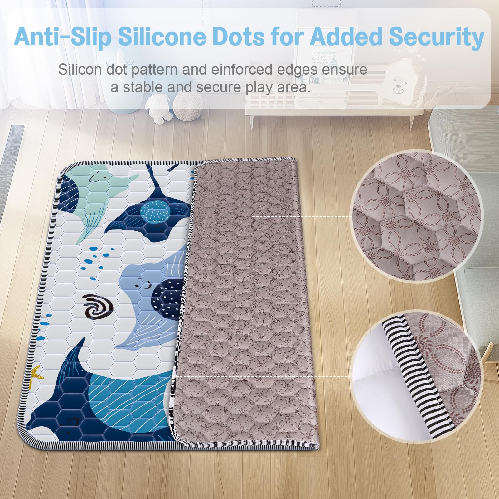 Omzer baby play mat ocean design adds playful ambiance to rooms.
