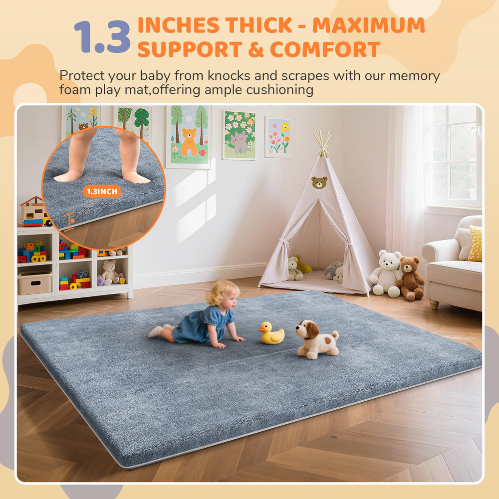 Omzer Baby Play Mat removable cover highlights easy machine wash for busy families.