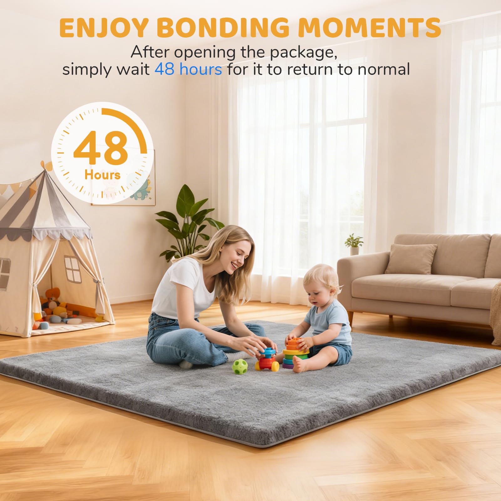 Omzer baby play mat creates a safe nursery space for family time.