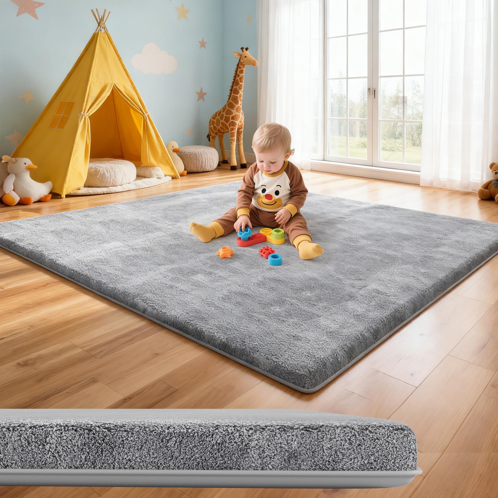 Omzer baby play mat soft cushioning provides cozy tummy time surface.
