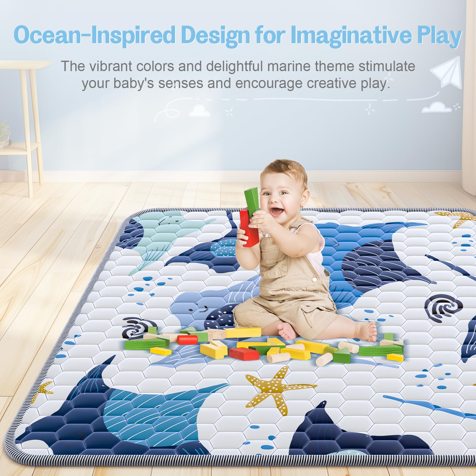 Omzer baby play mat ideal for tummy time and supervised floor play.