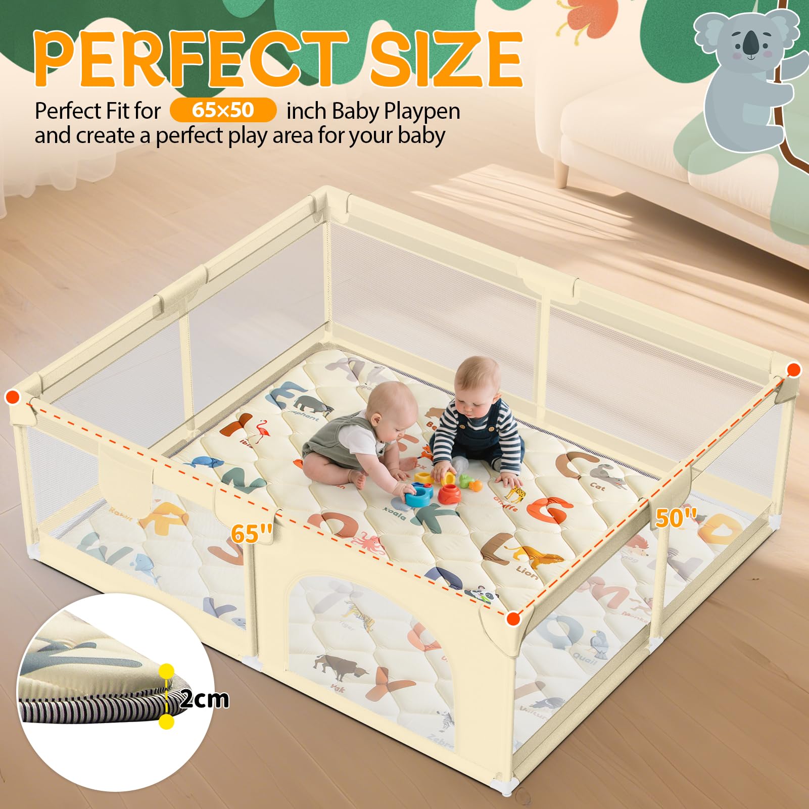 Omzer baby play mat unfolded shows spacious crawling area.