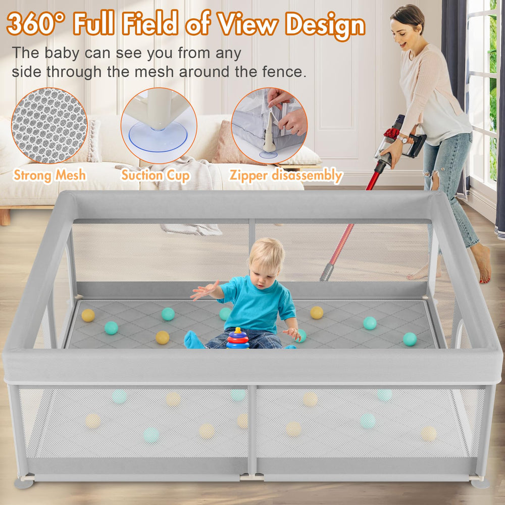 Omzer Baby Playpen sturdy-mat setup showcases stable, comfortable base.