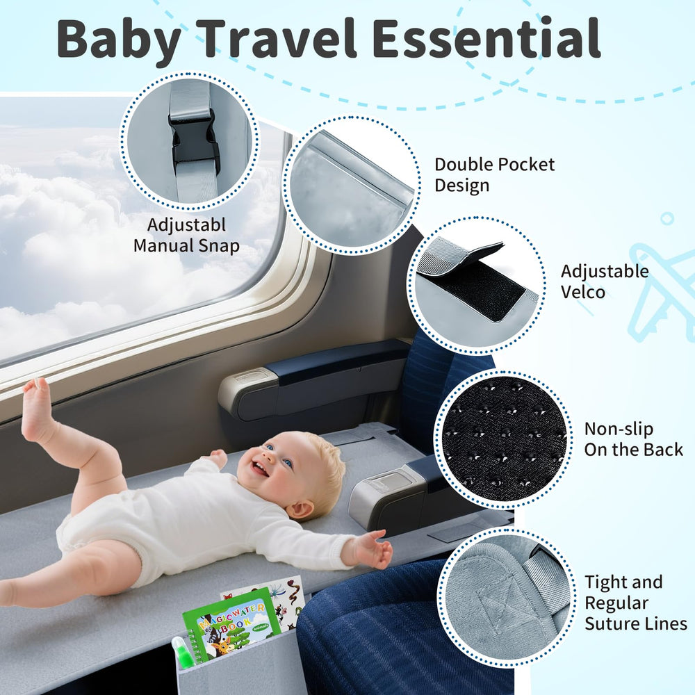 Omzer baby airplane bed with ultra-soft velvet fabric for comfy naps during flights