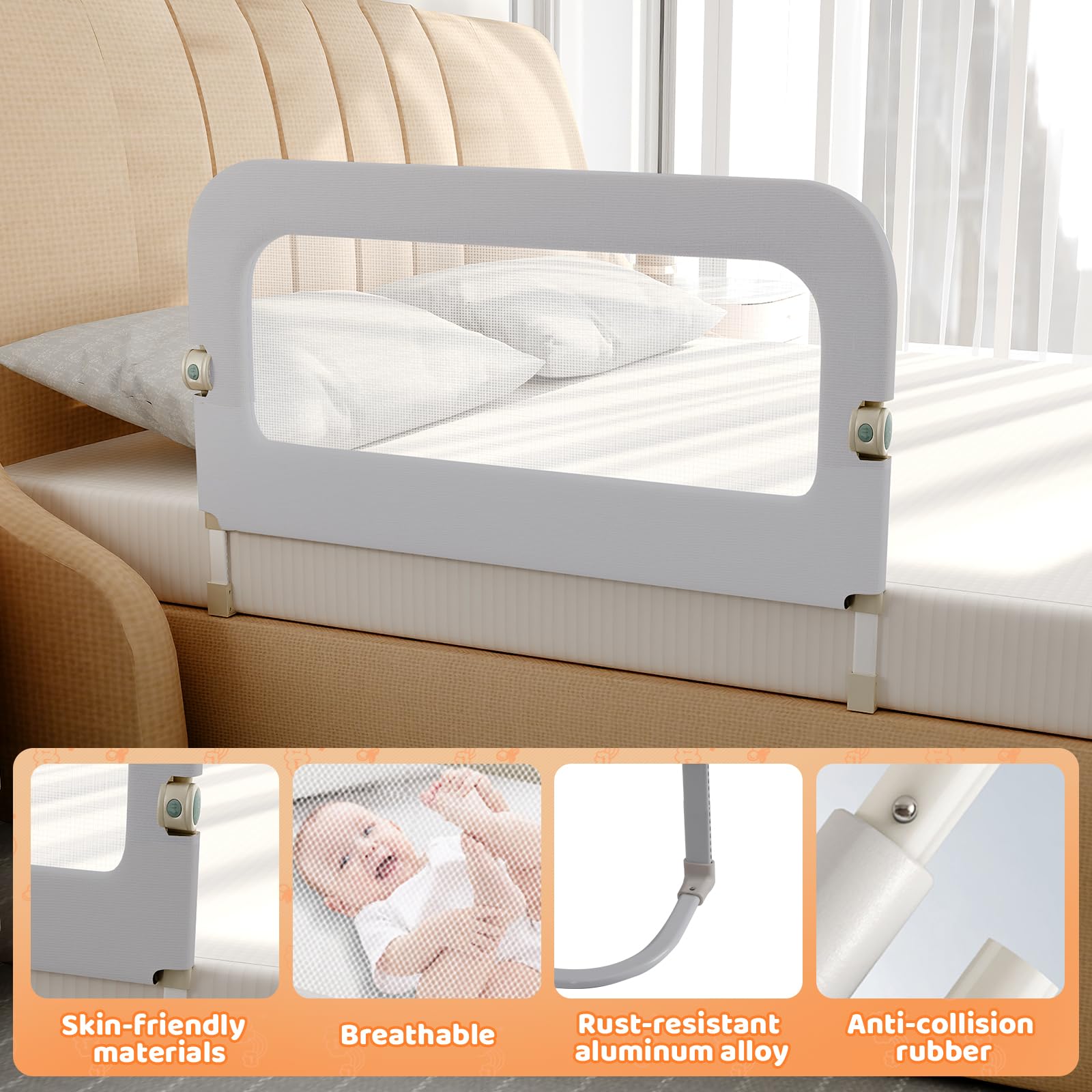 Omzer bed guard rail installs between mattress and frame for security