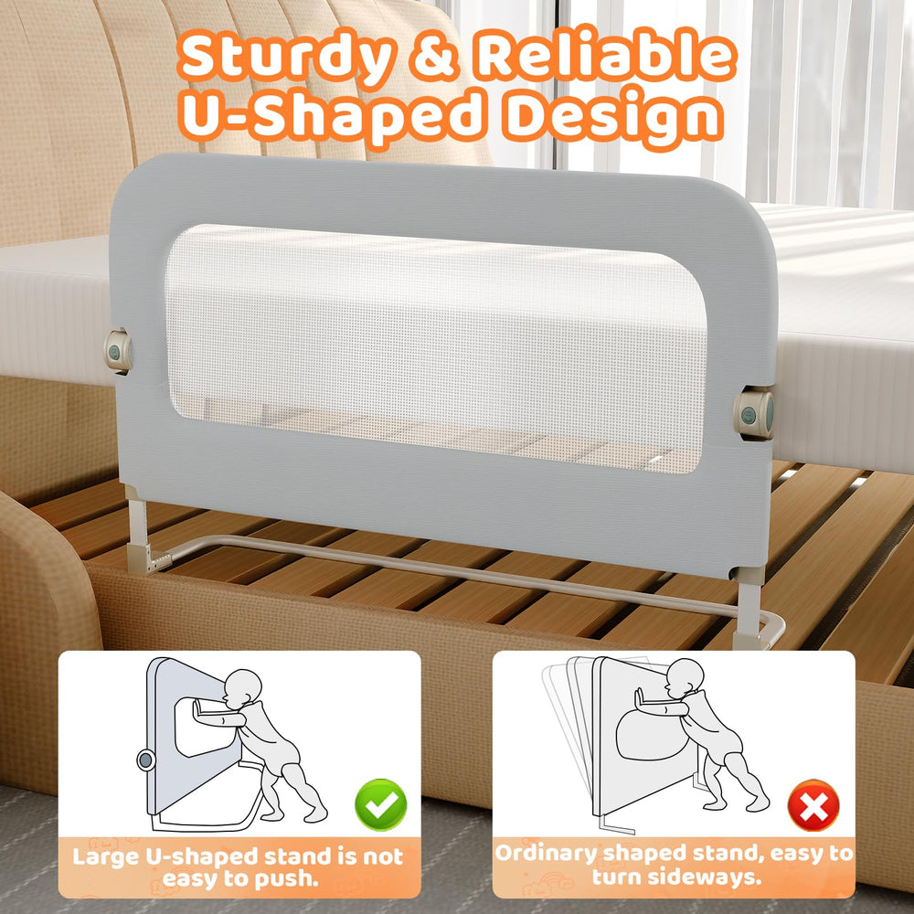 omzer bed guard rail installed between mattress and frame without tools.