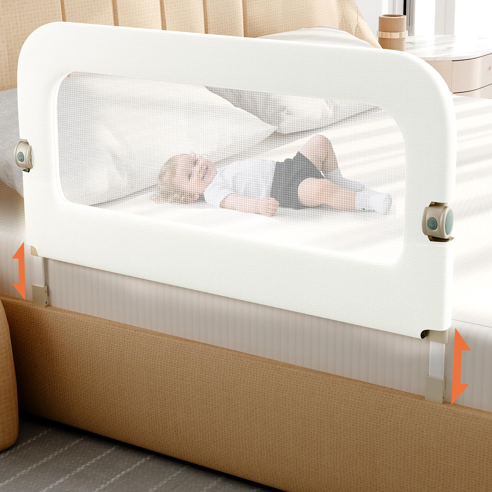 omzer Bed Guard Rail folding action shows quick one-touch fold for easy daytime storage.