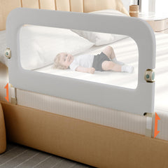 Omzer bed guard rail folding mechanism for space saving during the day