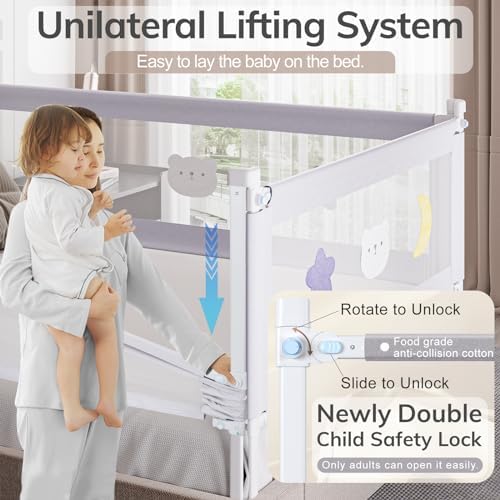 omzer adjustable-height bed rail lever demonstrating 24-level height adjustments