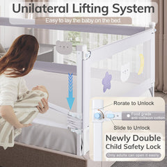 Omzer bed rail F-Bite design minimizes gaps between mattress and rail.