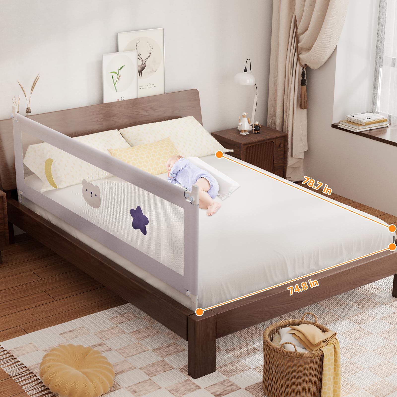 Omzer bed rail mesh padding provides breathable comfort for baby.