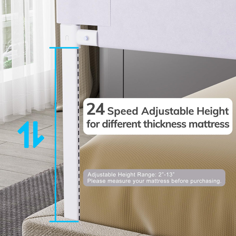 omzer bed rail toddlers gap-press closeup shows mattress contact and gap prevention.