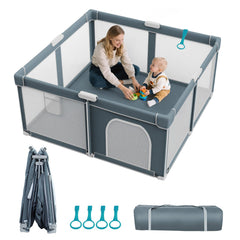 Omzer foldable playpen in setup mode offers quick assembly for busy parents.