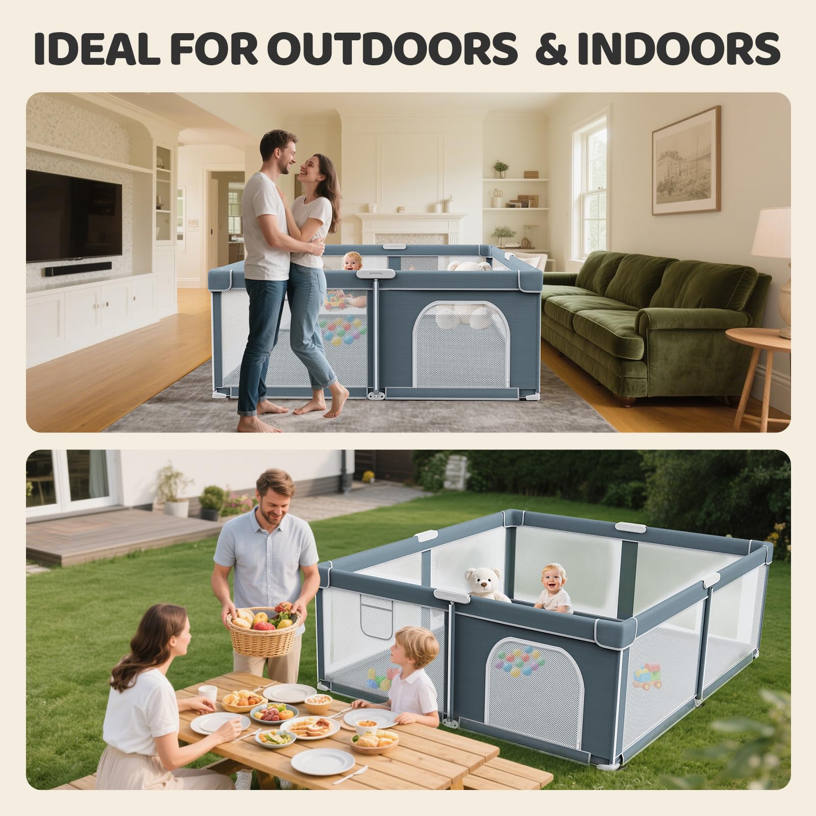 Omzer foldable playpen folds like an umbrella for easy transport and storage.