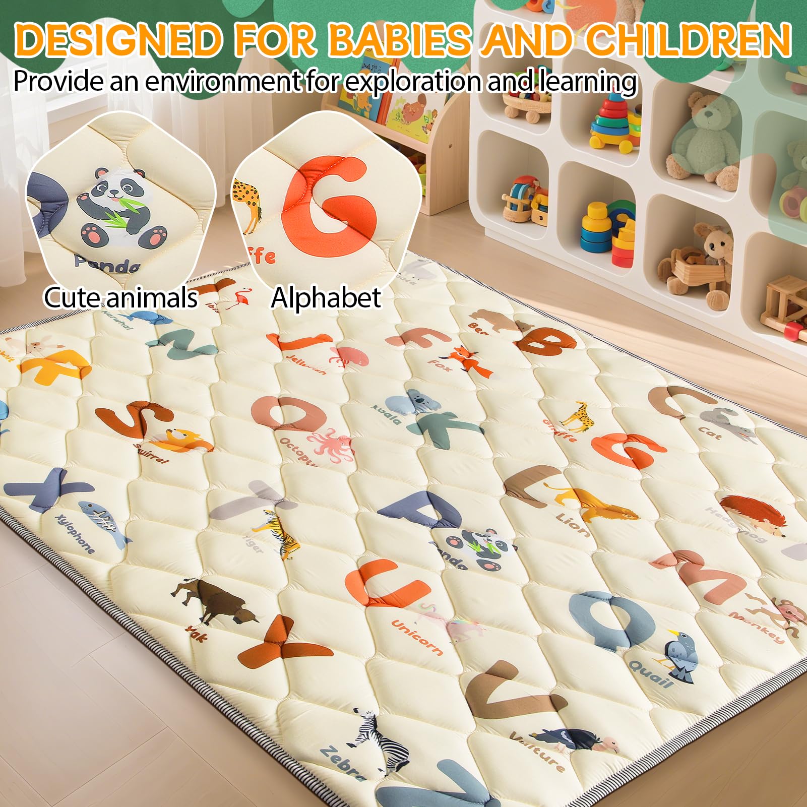 Omzer machine-washable play mat simplifies cleaning after messy play.