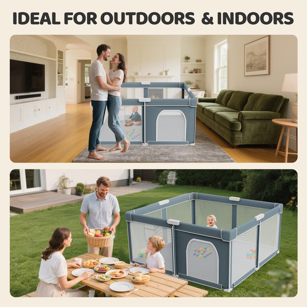 Omzer outdoor travel playpen folds compactly for car trips.