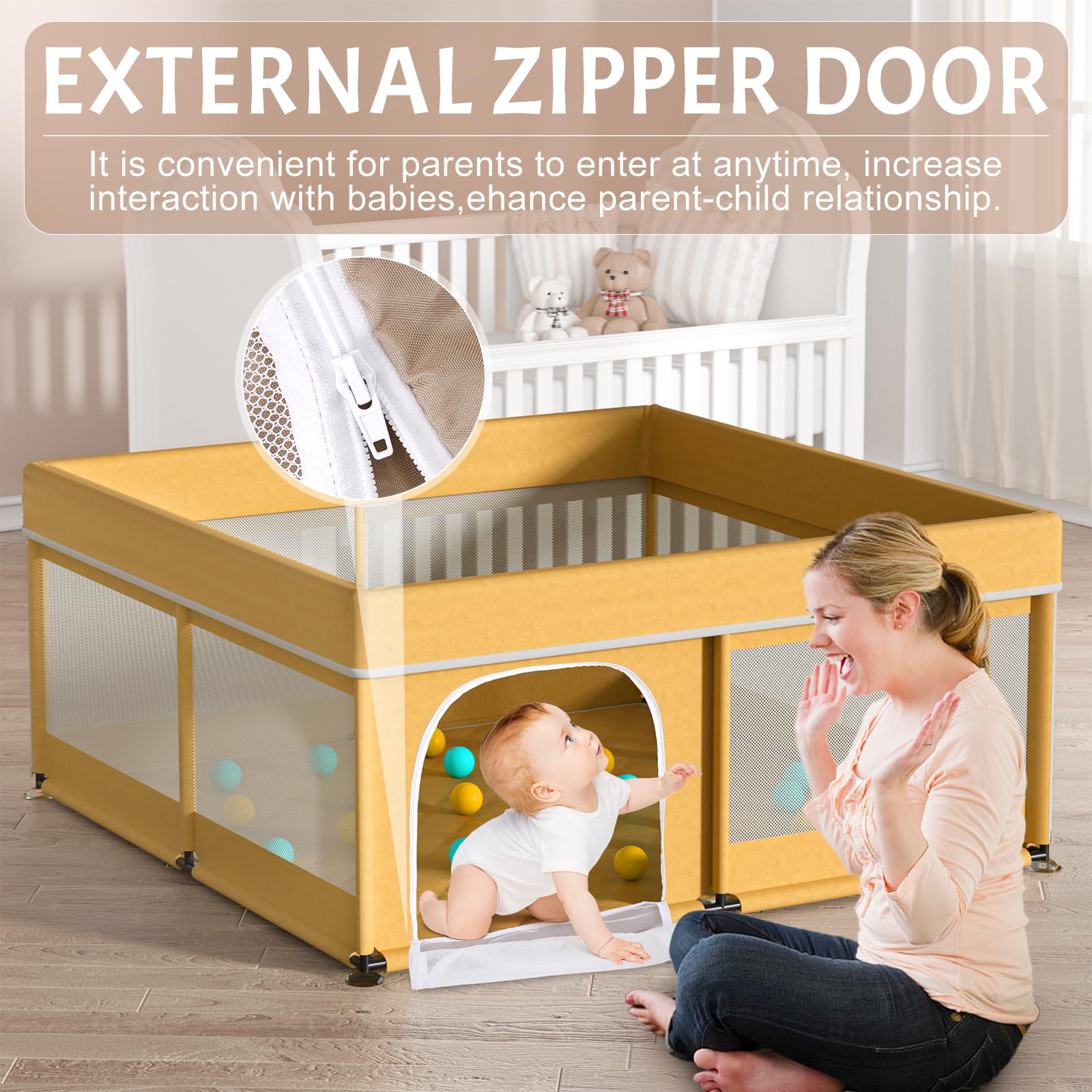 Omzer playpen fabrics and mat are machine-washable for simple cleaning