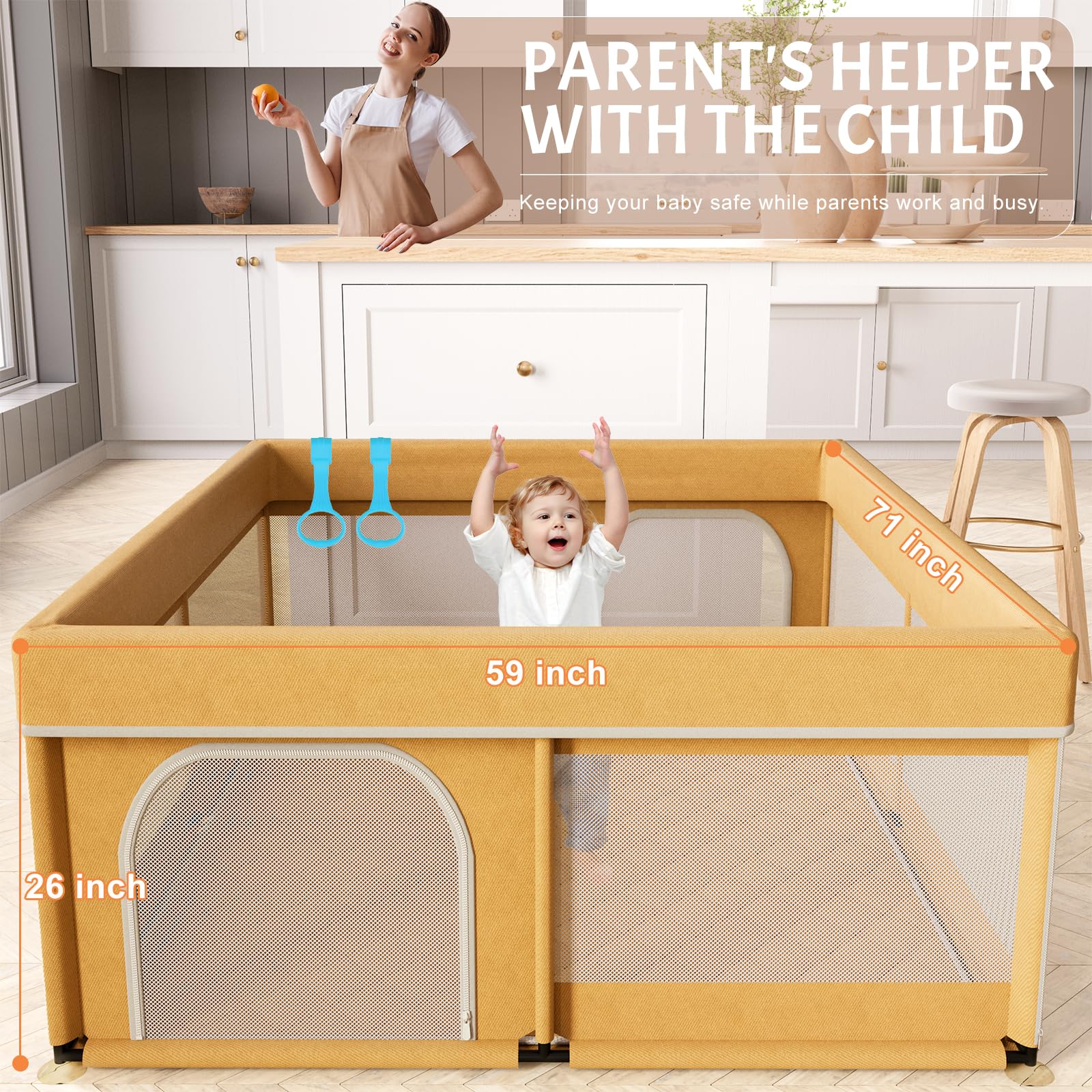Omzer playpen mat secured with Velcro for stable play surface