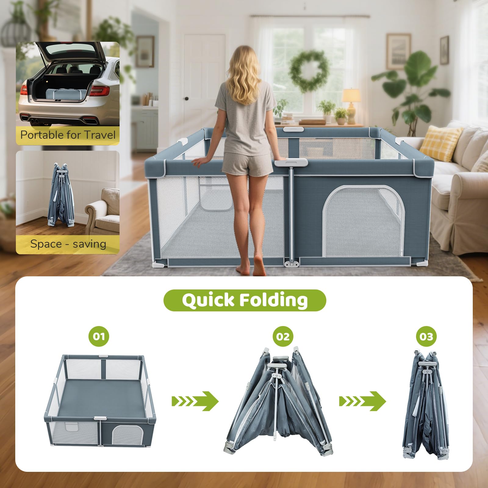 Omzer playpen mesh design offers 360-degree visibility for attentive supervision.