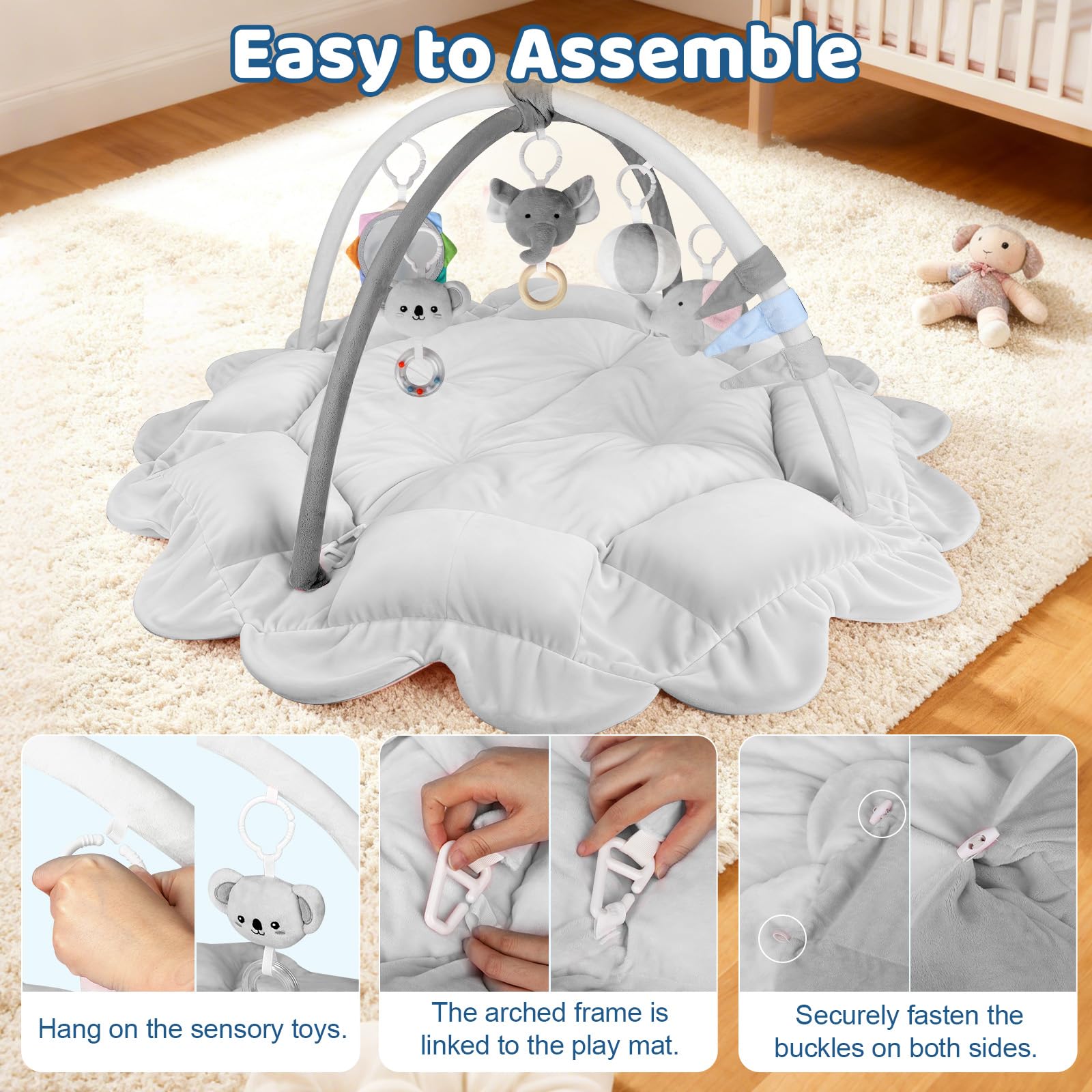 Omzer Plush machine-washable mat simplifies after-play cleanup.