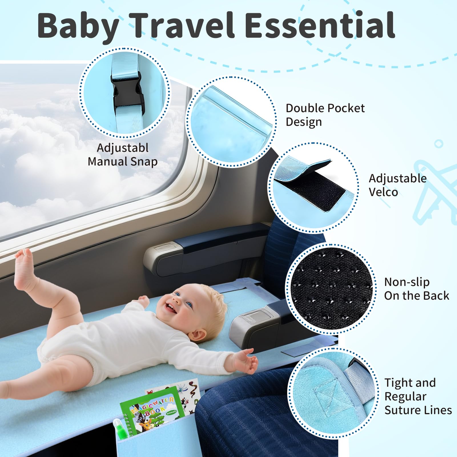 Omzer travel bed with side pockets for essentials.