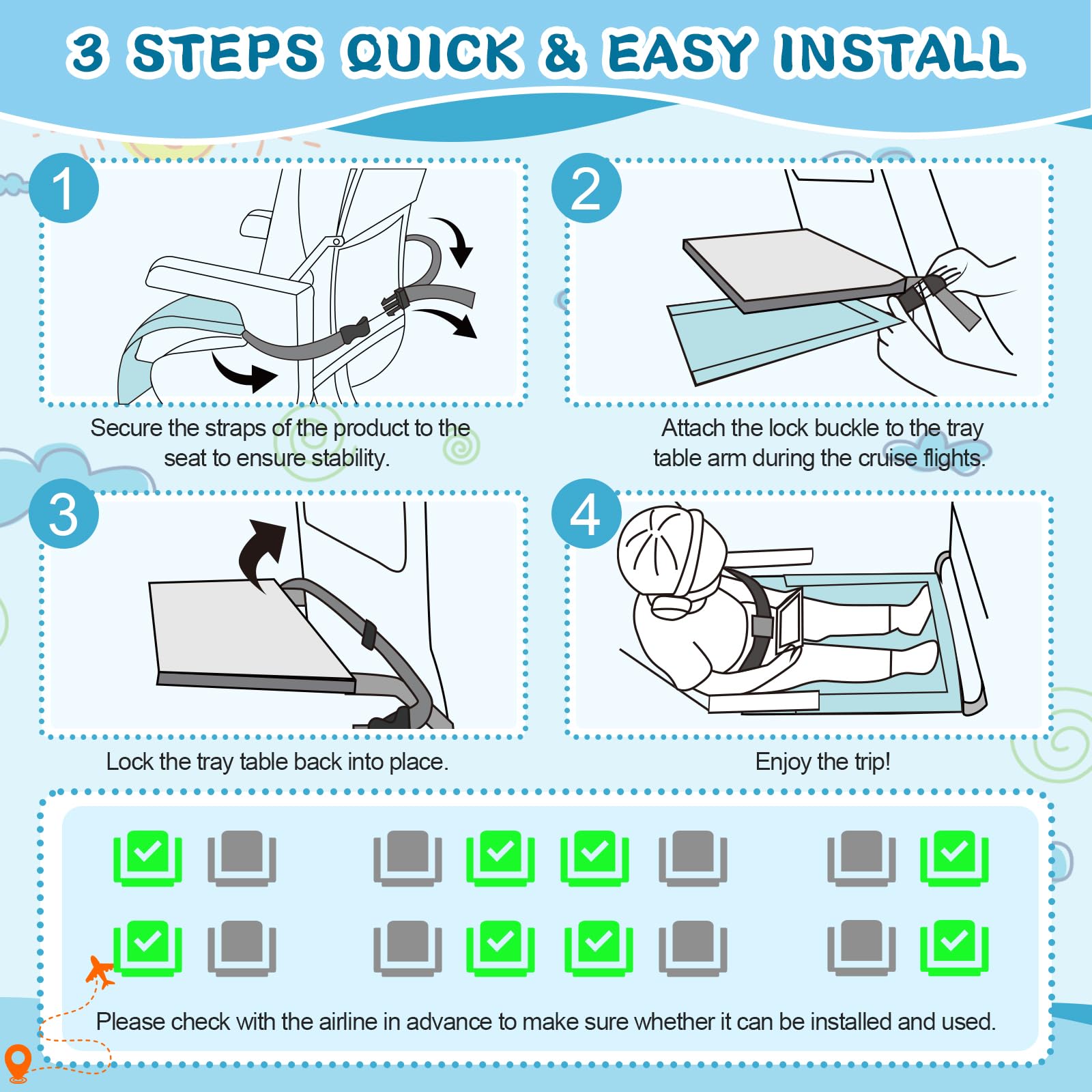 Omzer Toddler Airplane Bed anti-slip-base prevents sliding on seats.