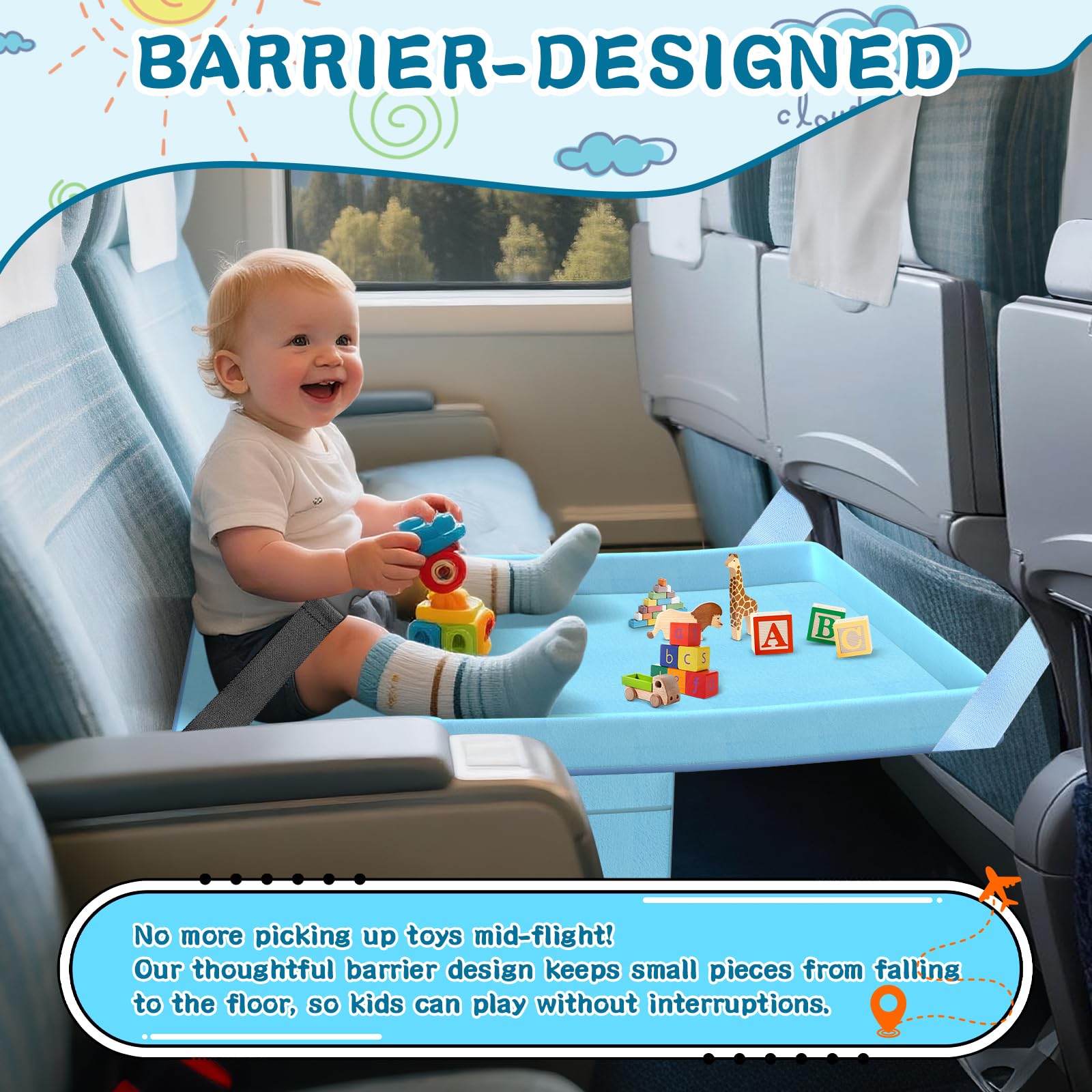 Omzer Toddler Airplane Bed storage-bag included for clutter-free travel.