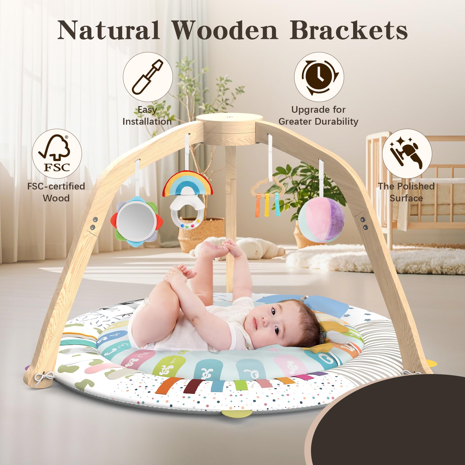Omzer mat measures 39.37 by 39.37 inches for wide tummy time.