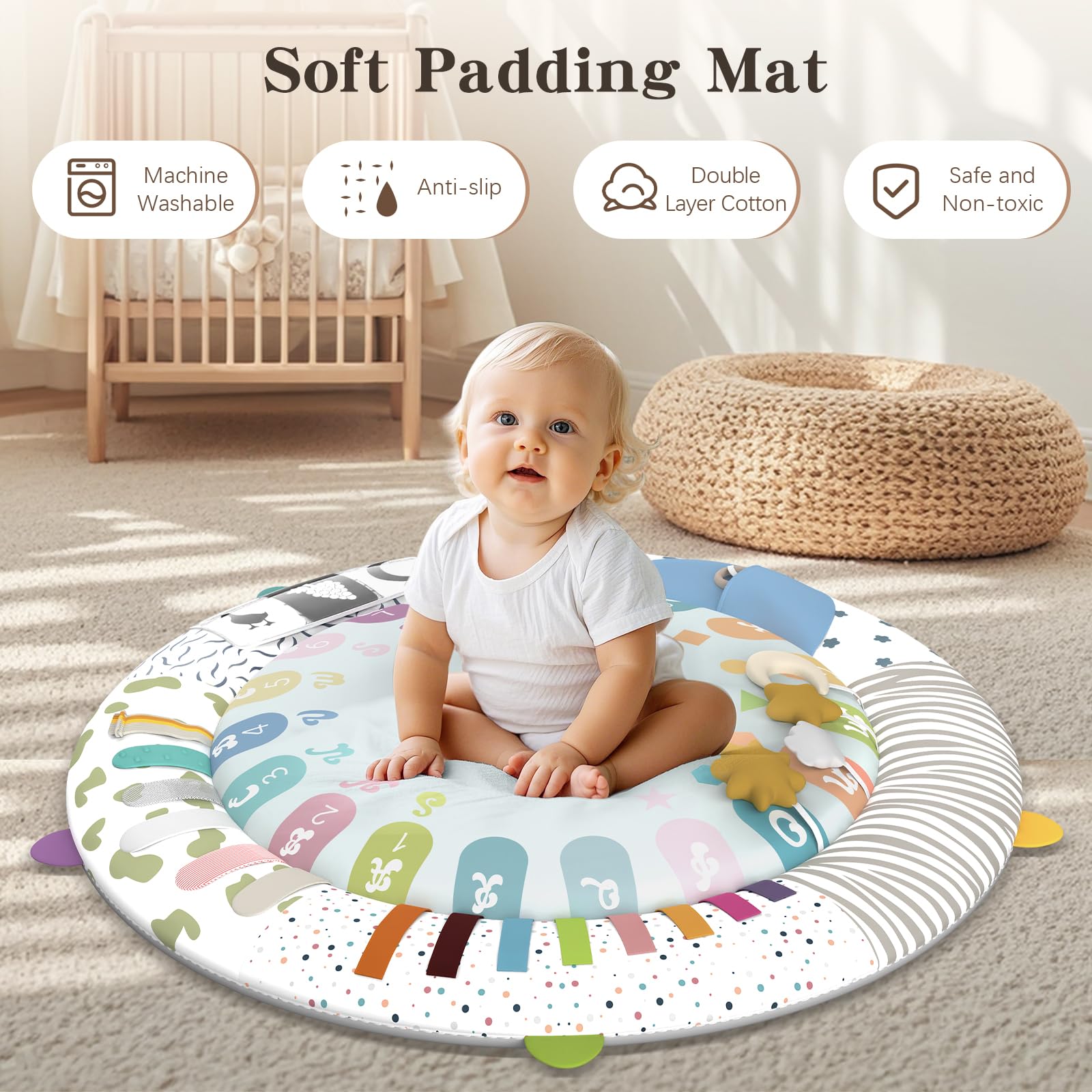Omzer five developmental zones support learning, sensing, color recognition, sound, and discovery.