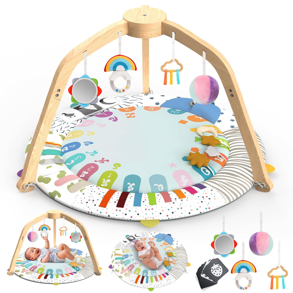 Omzer wooden baby play gym frame with sturdy natural wood for safe play.