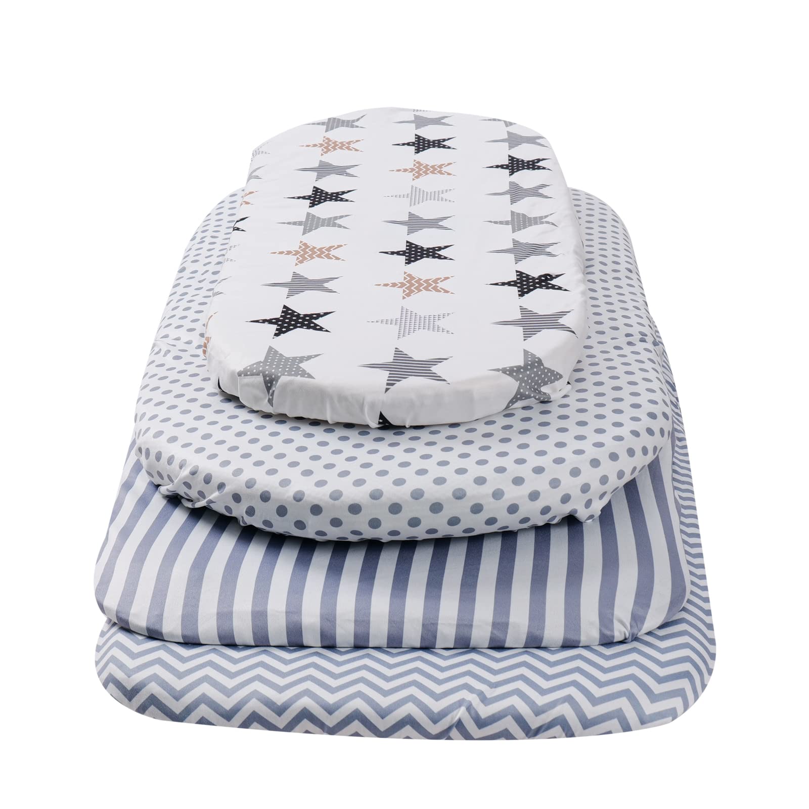 Onacosht bassinet sheet with polka dots pattern; breathable jersey knit aids gentle skin contact