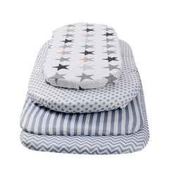 Onacosht bassinet sheet with polka dots pattern; breathable jersey knit aids gentle skin contact