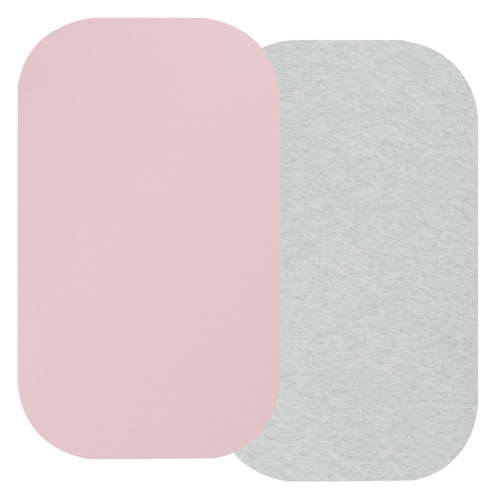 Onacosht bassinet sheet pink and light grey keeps baby comfortable during naps.