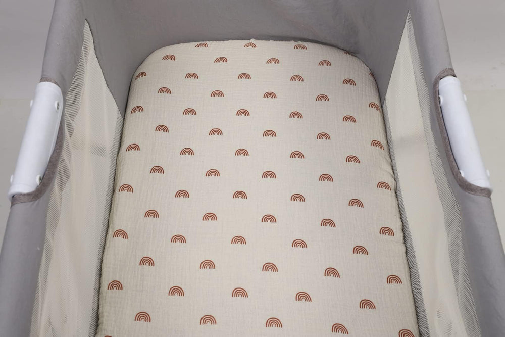 Onacosht muslin bassinet sheets care and wash close-up indicating care ease
